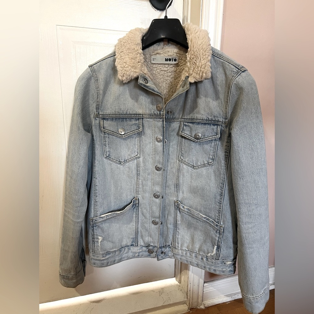 Topshop Denim Trucker Jacket with Sherpa